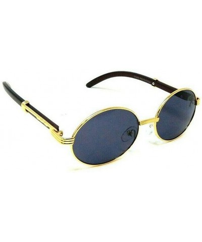 Oval Philosopher Luxury Oval Metal & Wood Sunglasses - Gold & Dark Brown Wood - CJ18SGUK4Q6 $11.33