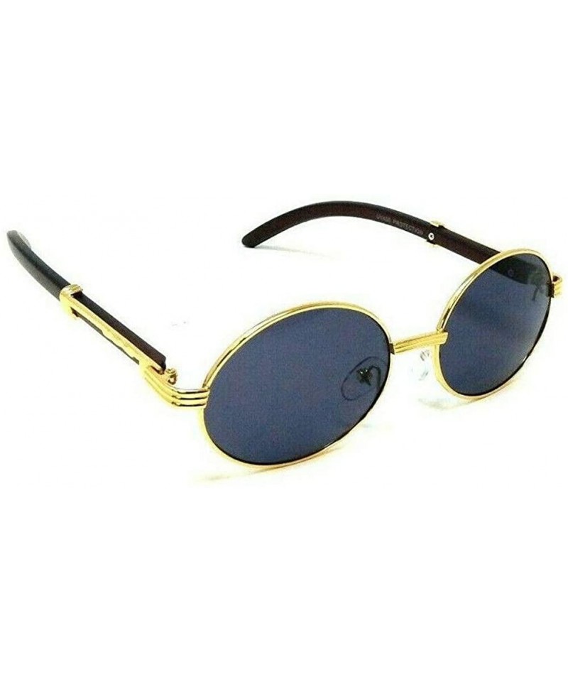 Oval Philosopher Luxury Oval Metal & Wood Sunglasses - Gold & Dark Brown Wood - CJ18SGUK4Q6 $22.36