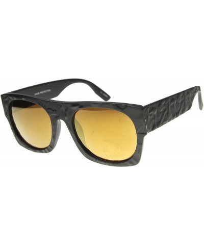 Aviator Classic Flash Mirror Abstract Bumpy Texture Flat Top Aviator Sunglasses 52mm - Matte Black / Gold - C5124K99QG7 $17.91