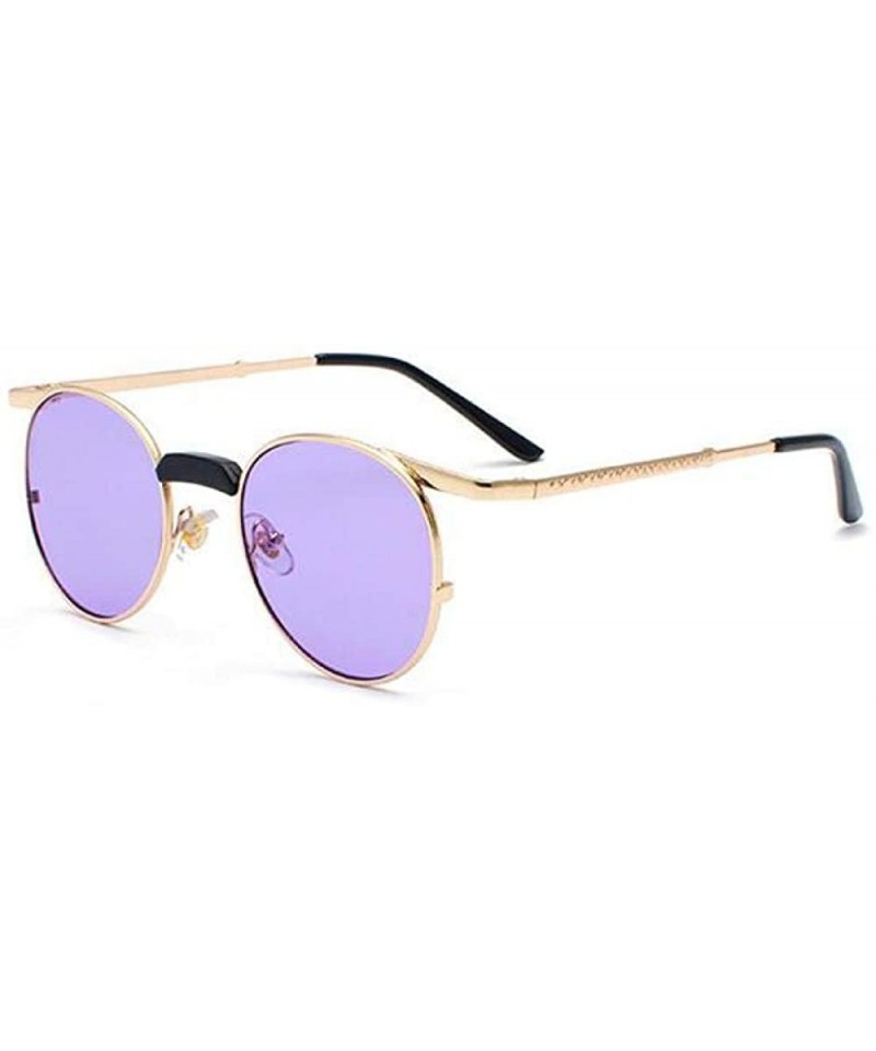 Aviator 2019 New Arrival Round Sunglasses Women Vintage Brand Designer Silver Pink 6907 - Gold Purple 6907 - C018Y3OHEOA $11.12