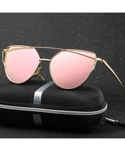 Cat Eye Metal Sunglasses Women Luxury Cat Eye Design Mirror Rose Gold Vintage Cateye Fashion Sun Glasses Eyewear - C14 - CA19...