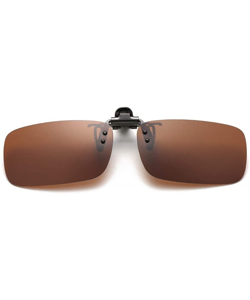 Rectangular Clip-on Flip Up Sunglasses Polarized Anti-Glare Driving Glasses for Men WomenEyewear - Brown - CA18KS45TLH $12.39