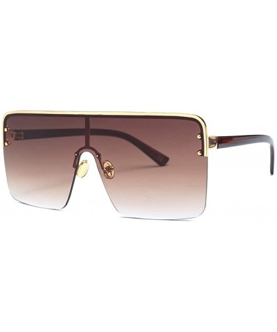 Rimless Oversized Sunglasses for Men Windproof Semi-rimless Women Sun Glasses Fashion - Brown Lens - C518IS8EUXH $19.08