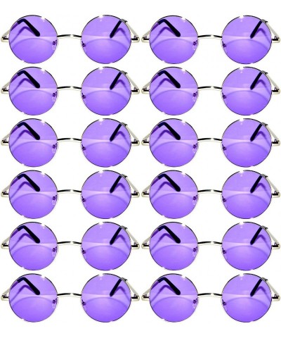 Goggle 12 Round Retro Vintage Circle Tint Sunglasses Metal Frame Colored Lens Small lens - Round_43_sil_purp_12p - CZ185U4D27...