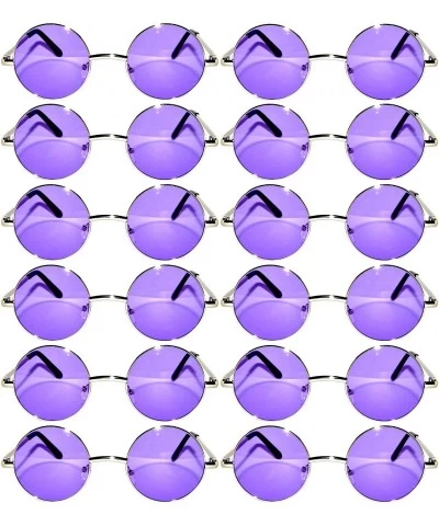 Goggle 12 Round Retro Vintage Circle Tint Sunglasses Metal Frame Colored Lens Small lens - Round_43_sil_purp_12p - CZ185U4D27...
