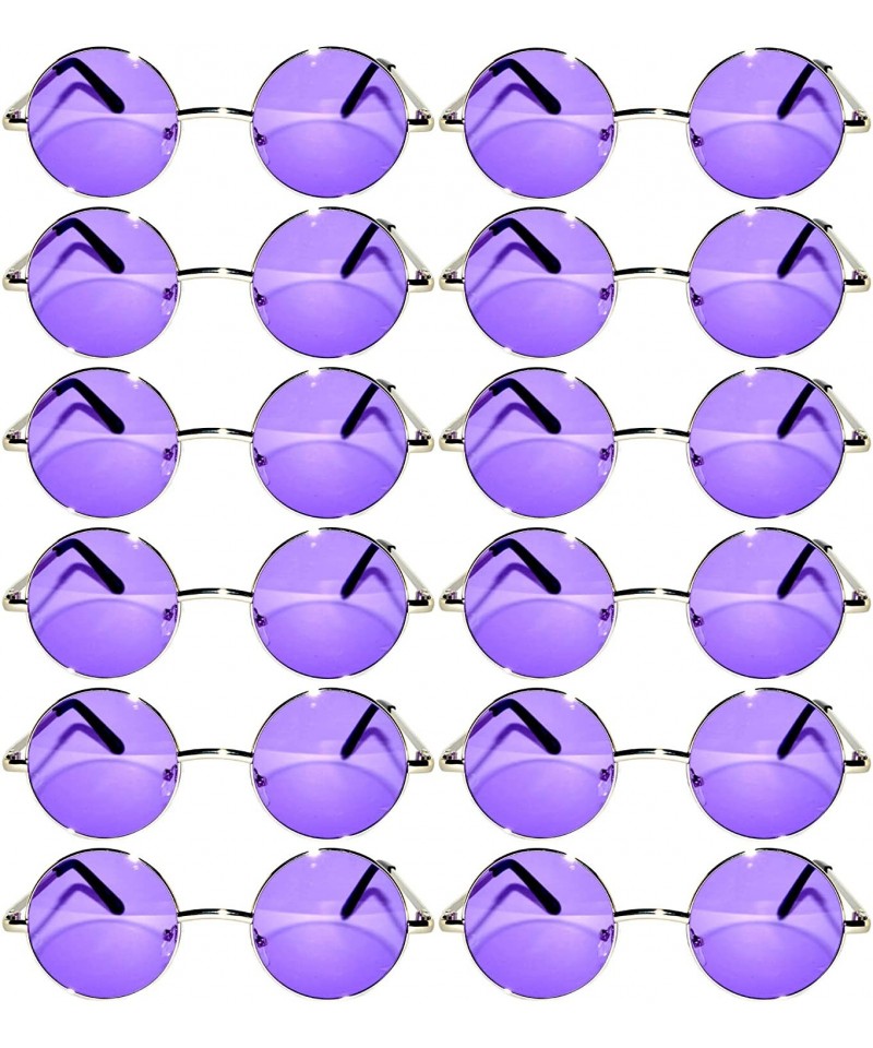 Goggle 12 Round Retro Vintage Circle Tint Sunglasses Metal Frame Colored Lens Small lens - Round_43_sil_purp_12p - CZ185U4D27...