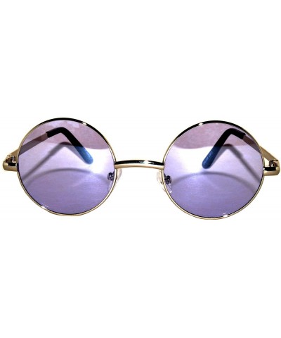 Goggle 12 Round Retro Vintage Circle Tint Sunglasses Metal Frame Colored Lens Small lens - Round_43_sil_purp_12p - CZ185U4D27...