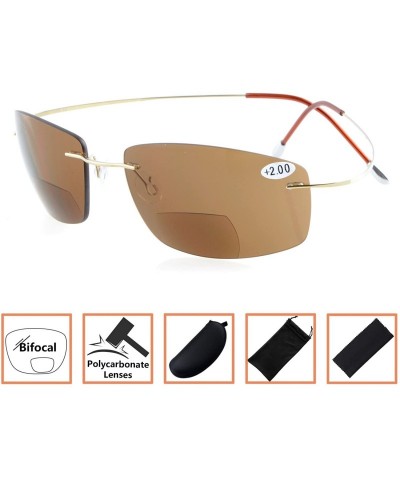 Rimless Titanium Rimless UV400 Polycarbonate Lens Sun Readers Bifocal Sunglasses - Brown - C4180R7H5E8 $31.45