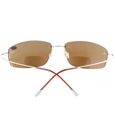 Rimless Titanium Rimless UV400 Polycarbonate Lens Sun Readers Bifocal Sunglasses - Brown - C4180R7H5E8 $31.45