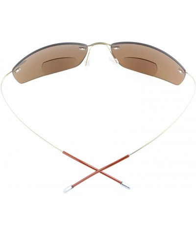 Rimless Titanium Rimless UV400 Polycarbonate Lens Sun Readers Bifocal Sunglasses - Brown - C4180R7H5E8 $31.45