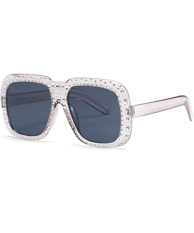 Round Oversized Sunglasses for Men Women Square Thick Frame Bling Rhinestone Shades - Transparent Grey - C718NW5407C $16.51