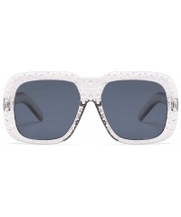 Round Oversized Sunglasses for Men Women Square Thick Frame Bling Rhinestone Shades - Transparent Grey - C718NW5407C $16.90