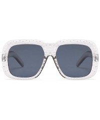 Round Oversized Sunglasses for Men Women Square Thick Frame Bling Rhinestone Shades - Transparent Grey - C718NW5407C $14.02