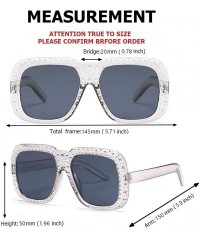 Round Oversized Sunglasses for Men Women Square Thick Frame Bling Rhinestone Shades - Transparent Grey - C718NW5407C $14.02