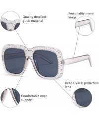 Round Oversized Sunglasses for Men Women Square Thick Frame Bling Rhinestone Shades - Transparent Grey - C718NW5407C $14.02