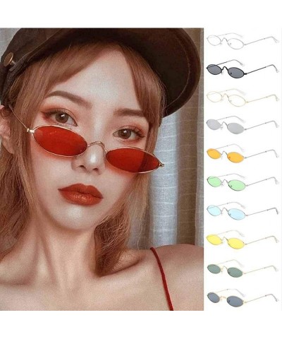 Oval Retro Vintage Oval Sunglasses Slender Metal Frame Oval Sunglasses Candy Colors for Man and Woman - A - CA196Z8YSDX $10.02