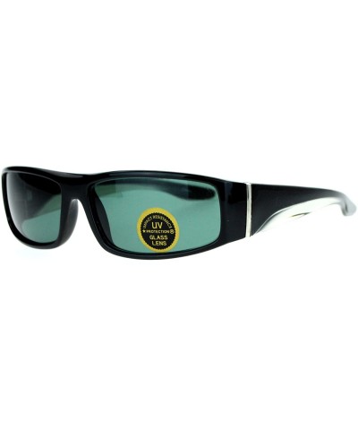 Rectangular Impact Resistance Glass Lens Sunglasses Mens Rectangular Biker Shades - Black Brown - CW1896QU988 $18.87