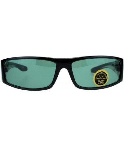 Rectangular Impact Resistance Glass Lens Sunglasses Mens Rectangular Biker Shades - Black Brown - CW1896QU988 $9.06