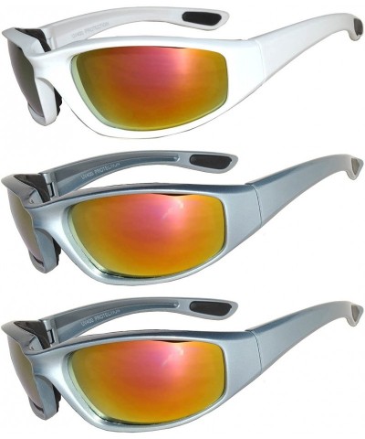 Goggle Set of 3 Pairs Motorcycle Padded Foam Glasses Smoke Yellow or Clear Lens - Wht_silv_red - CX12O18FWKB $14.42