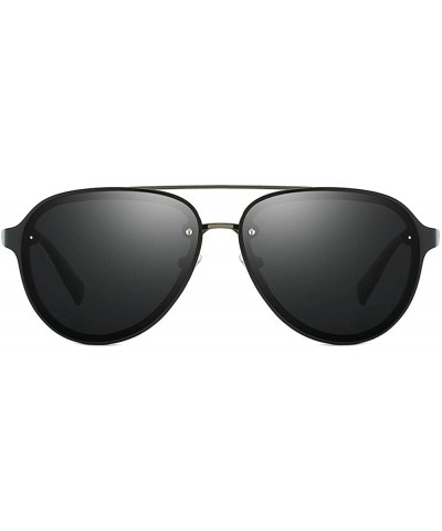 Aviator 60mm Aviator Polarized Sunglasses Vintage Retro Semi-rimless Teardrop Frame - Black - C618TRZMQTC $14.61