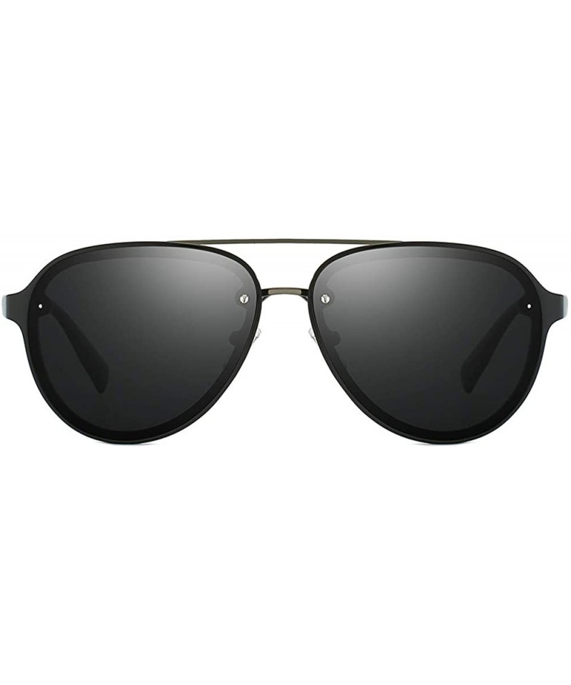 Aviator 60mm Aviator Polarized Sunglasses Vintage Retro Semi-rimless Teardrop Frame - Black - C618TRZMQTC $14.61