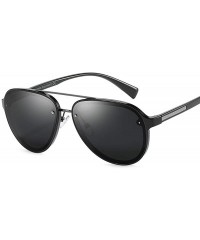 Aviator 60mm Aviator Polarized Sunglasses Vintage Retro Semi-rimless Teardrop Frame - Black - C618TRZMQTC $14.61