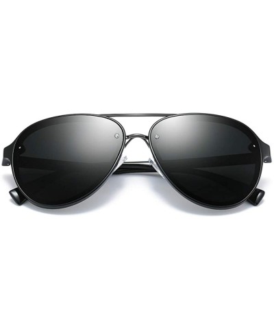 Aviator 60mm Aviator Polarized Sunglasses Vintage Retro Semi-rimless Teardrop Frame - Black - C618TRZMQTC $14.61