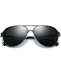 Aviator 60mm Aviator Polarized Sunglasses Vintage Retro Semi-rimless Teardrop Frame - Black - C618TRZMQTC $14.61
