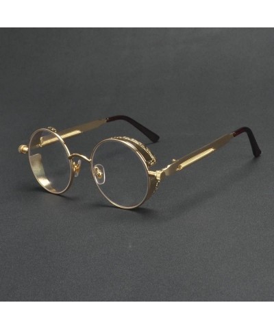 Round Vintage Hippie Retro Metal Round Circle Frame Clear Lens Sunglasses - Gold-clear - CK12NU1Q5GW $10.56