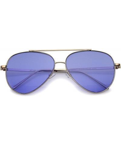 Aviator Retro Metal Frame Double Nose Bridge Color Flat Lens Aviator Sunglasses 60mm - Gold / Blue - CD12O3UMJYU $12.45