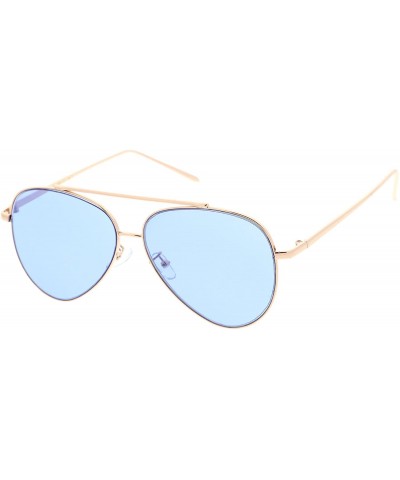 Aviator Retro Metal Frame Double Nose Bridge Color Flat Lens Aviator Sunglasses 60mm - Gold / Blue - CD12O3UMJYU $12.45