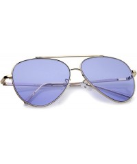 Aviator Retro Metal Frame Double Nose Bridge Color Flat Lens Aviator Sunglasses 60mm - Gold / Blue - CD12O3UMJYU $12.45