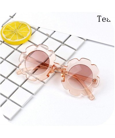 Round Vintage Kids Sunglasses Child Sun Glasses Round Flower Gafas Children UV400 Sport Girls Boys Oculos De Sol - Tea - C419...