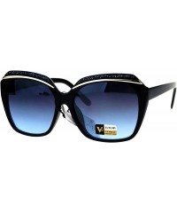 Butterfly Glitter Bling Eye Brow Butterfly Bling Diva Womens Sunglasses - Black Blue Smoke - CA17XE629MO $11.46