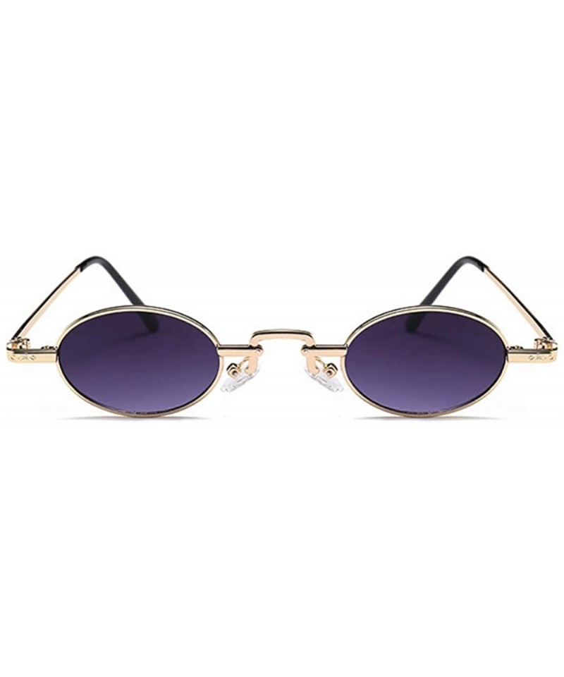 Oval Unisex Vintage Oval Glasses Small Metal Frames Sunglasses UV400 - Gold Gray - CX18NO6L2LS $21.33