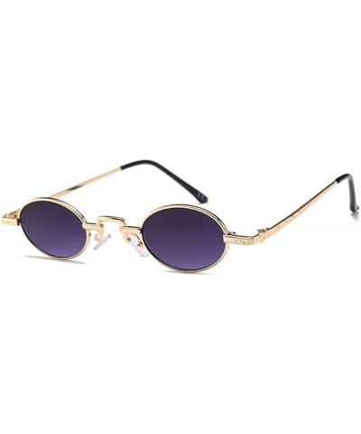 Oval Unisex Vintage Oval Glasses Small Metal Frames Sunglasses UV400 - Gold Gray - CX18NO6L2LS $21.33