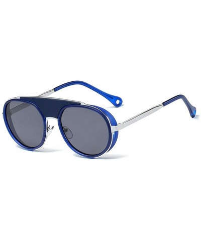 Round New retro round frame metal punk ladies fashion luxury brand designer sunglasses UV400 - Blue - CE18SHI0XEW $31.32