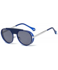 Round New retro round frame metal punk ladies fashion luxury brand designer sunglasses UV400 - Blue - CE18SHI0XEW $13.57