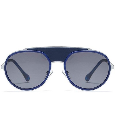 Round New retro round frame metal punk ladies fashion luxury brand designer sunglasses UV400 - Blue - CE18SHI0XEW $13.57