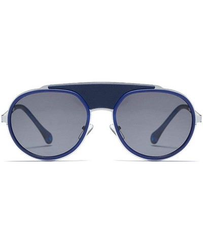 Round New retro round frame metal punk ladies fashion luxury brand designer sunglasses UV400 - Blue - CE18SHI0XEW $13.57