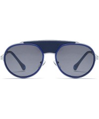 Round New retro round frame metal punk ladies fashion luxury brand designer sunglasses UV400 - Blue - CE18SHI0XEW $13.57