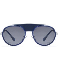 Round New retro round frame metal punk ladies fashion luxury brand designer sunglasses UV400 - Blue - CE18SHI0XEW $13.57