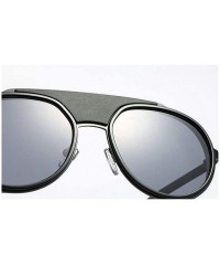 Round New retro round frame metal punk ladies fashion luxury brand designer sunglasses UV400 - Blue - CE18SHI0XEW $13.57