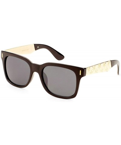 Square Square Plastic & Metal Frame Engraved Marijuana Weed Leaf Sunglasses - Black & Gold Frame - C0187EOU8M7 $18.32