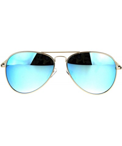 Aviator Classic Cop Aviator Sunglasses Metal Frame Spring Hinge Mirrored Lens - Gold (Blue Mirror) - CY18HKW9TEE $23.35