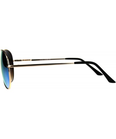 Aviator Classic Cop Aviator Sunglasses Metal Frame Spring Hinge Mirrored Lens - Gold (Blue Mirror) - CY18HKW9TEE $23.35