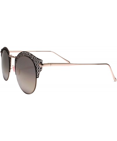 Round Modern Sophisticated Mirrored Round Lens Sunglasses Laser Cut Frame - Gold - CY18Z0IMK5W $23.81