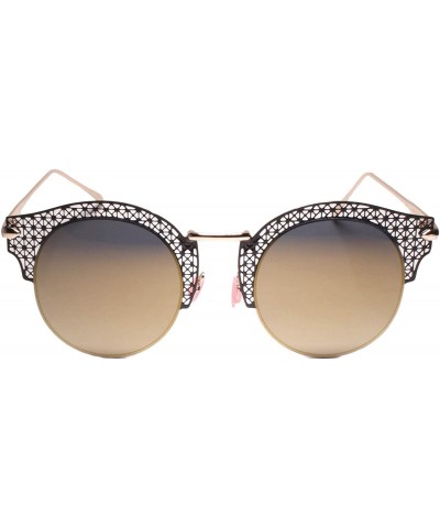 Round Modern Sophisticated Mirrored Round Lens Sunglasses Laser Cut Frame - Gold - CY18Z0IMK5W $25.42