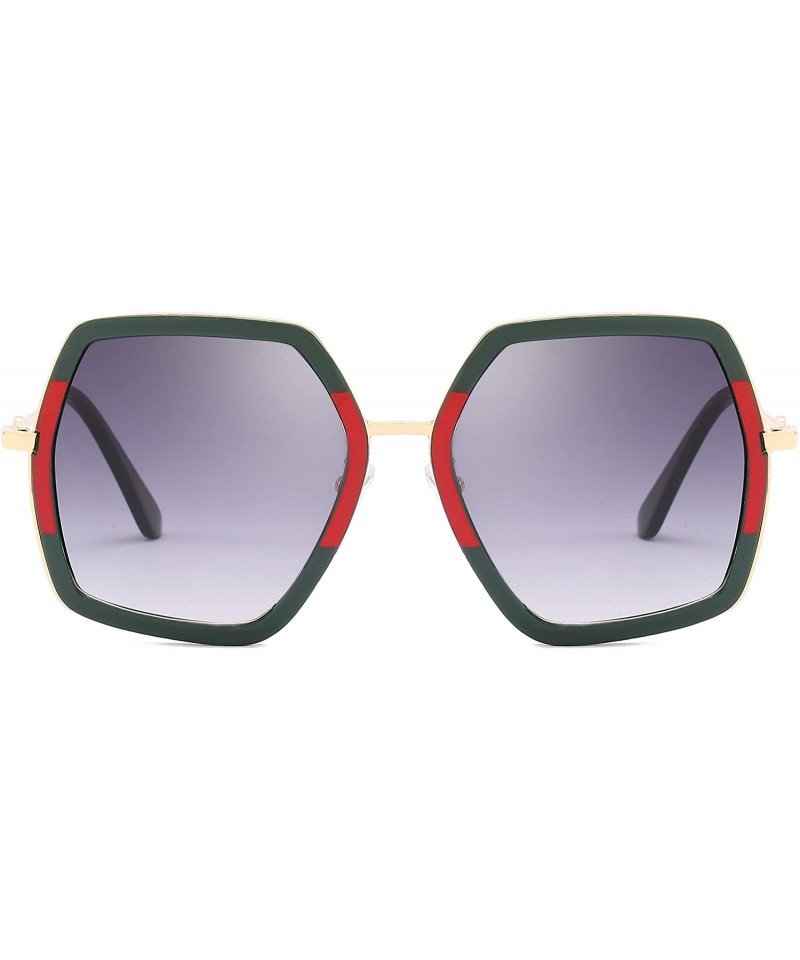 Square Oversized Fashion Square Sunglasses for Women Vintage Hexagon Brand Inspired Designer Shades - Red Green - C8199KZGMKG...