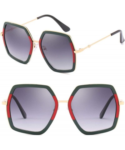 Square Oversized Fashion Square Sunglasses for Women Vintage Hexagon Brand Inspired Designer Shades - Red Green - C8199KZGMKG...